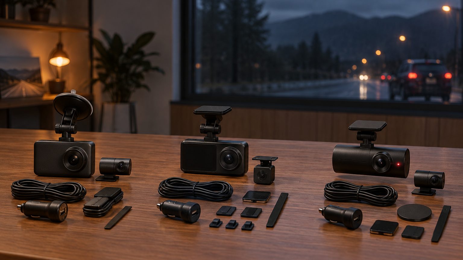 Desk with five dash cam program folders for private label, fleet, installer, rental and insurance scenarios