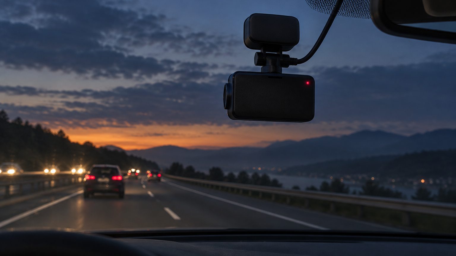 GPS dash cam with external GPS mount and route playback shown on a laptop screen